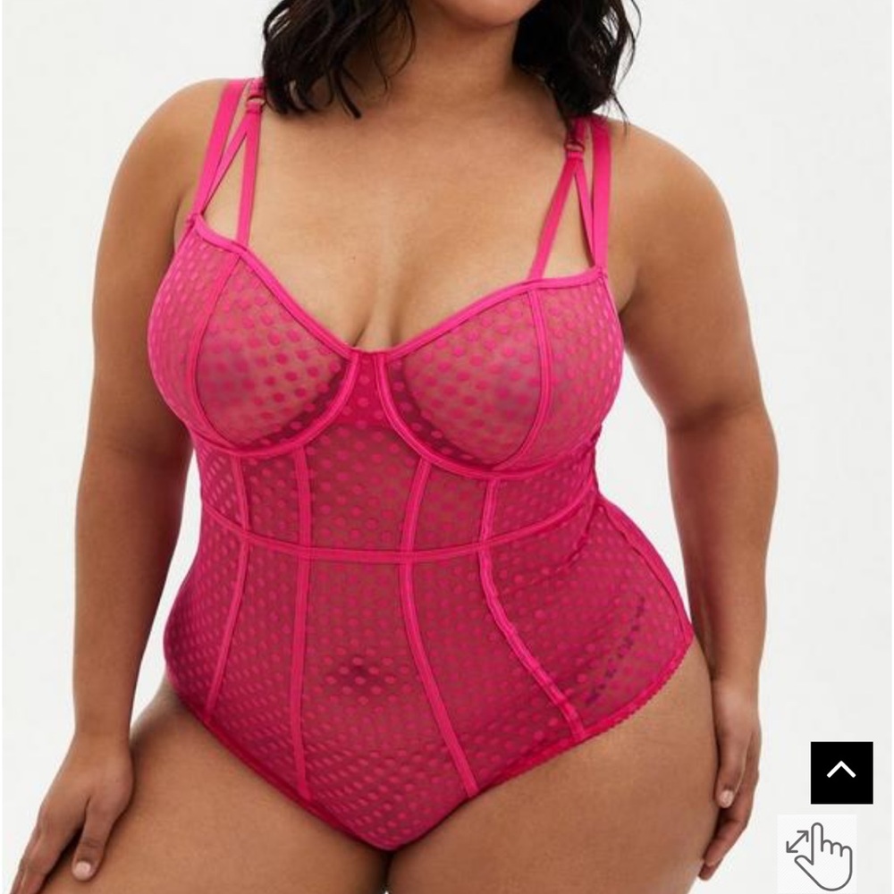Torrid Pink Dot Mesh Cut Out Underwire Bodysuit